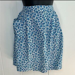 Vintage Handmade Half Apron Geometric Blue Print Pocket